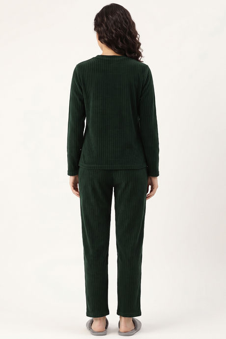 Zivame Velour Knit Poly Winter Loungewear Set - Dark Green — image 3